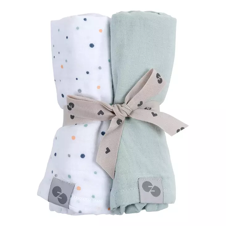 Nord Baby harsoliinat Muslin 2 kpl White Dot/Mint. - Muslinfilt - 301250 - 1