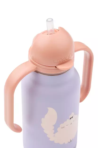 Liewood juomapullo Kimmie 250 ml Cat/Warm lilac, esiin taitettavalla pillillä. - Vattenflaskor och flaskor med sugrör - 19618-2781 - 2