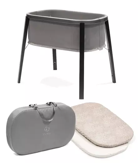 Stokke Snoozi sänky Graphite Grey ja muotolakanat sekä kuljetuslaukku. - Spjälsängar och barnsängar - 629602kamp2 - 1
