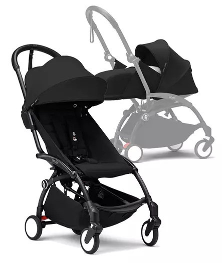 Stokke YoYo3 matkarattaat Black-Black ja Newborn pack makuuosa. - Resevagnar och barnvagnar - 646002NBP03 - 1
