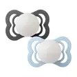 Bibs Supreme silikonitutti 2 kpl 0-6kk, Iron/Baby Blue, hohtaa pimeässä. - Nappar och napphållare - 160433 - 2