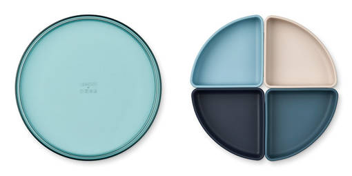 Liewood Shawn silikonilautaset v=C3=A4riss=C3=A4 Sea blue multi mix. - Tallrikar och skålar - 15845-1243 - 1