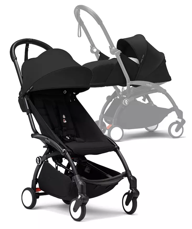 Stokke YoYo3 matkarattaat Black-Black ja Newborn pack makuuosa. - Resevagnar och barnvagnar - 646002NBP03 - 1
