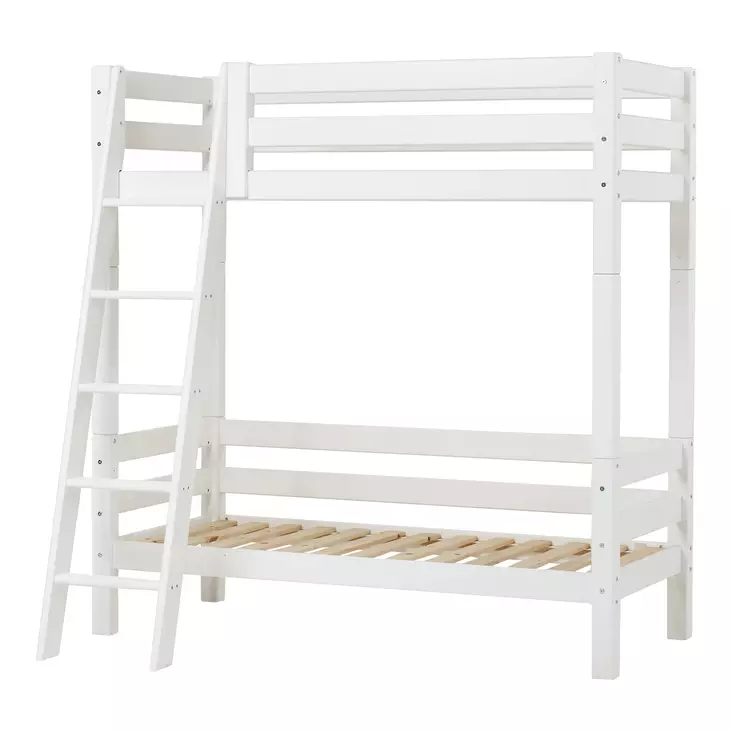 Hoppekids hög loftsäng 70x160 cm med nedre sängs bakre sänggavel och lutande stegar - vit - Sängar - PRE-A34-3 - 1