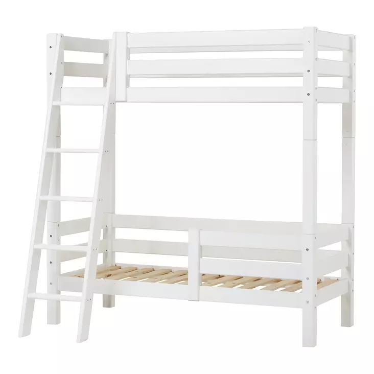 Hoppekids hög våningssäng 70x160cm med sänggavel, säkerhetsräcke och lutande stege - vit - Sängar - PRE-A36-3 - 1