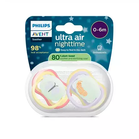 Avent Ultra Air Night yötutti 0-6kk Lila/Keltainen, pakkaus. - Nappar och napphållare - 03737625 - 2