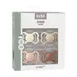 Bibs Supreme 4-pack silicone 0-6kk Ivory/Vanilla/Blush/Woodchuck pakkaus. - Nappar och napphållare - 160435 - 2