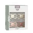 Bibs Supreme 4-pack silicone 6-18kk Ivory/Vanilla/Blush/Woodchuck pakkaus. - Nappar och napphållare - 260435 - 2