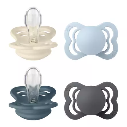 Bibs Supreme 4-pack silicone 0-6kk Ivory/Baby Blue/Petrol/Iron. - Nappar och napphållare - 160436 - 1