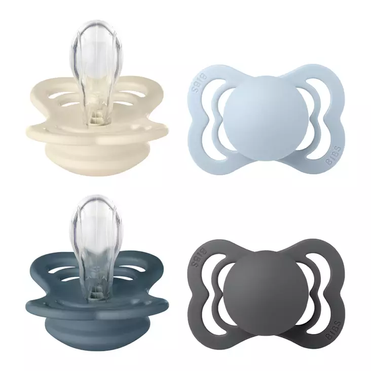 Bibs Supreme 4-pack silicone 0-6kk Ivory/Baby Blue/Petrol/Iron. - Nappar och napphållare - 160436 - 1