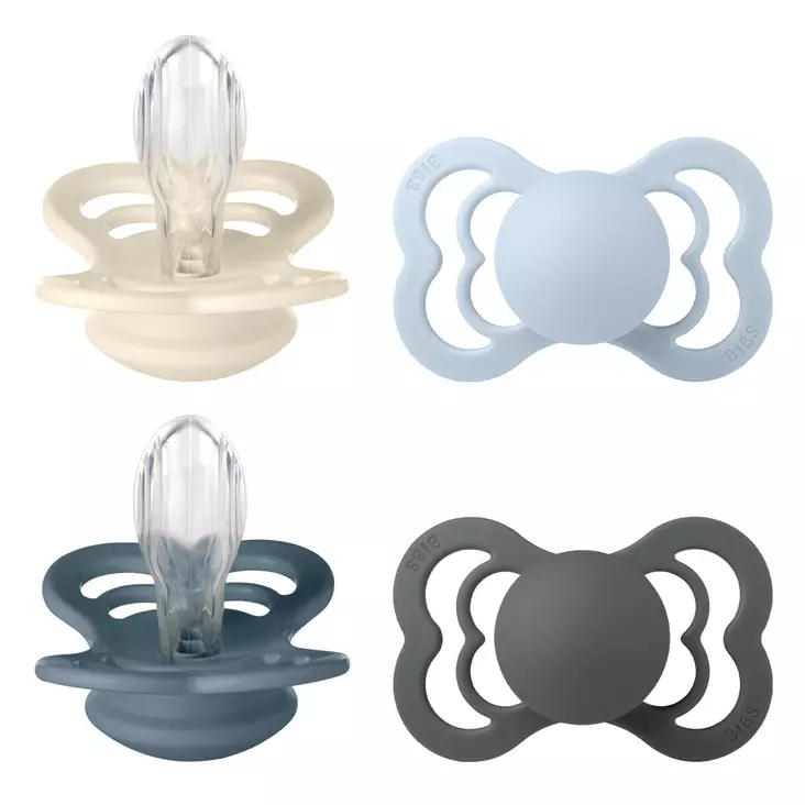 Bibs Supreme 4-pack silicone 6-18kk Ivory/Baby Blue/Petrol/Iron. - Nappar och napphållare - 260436 - 1