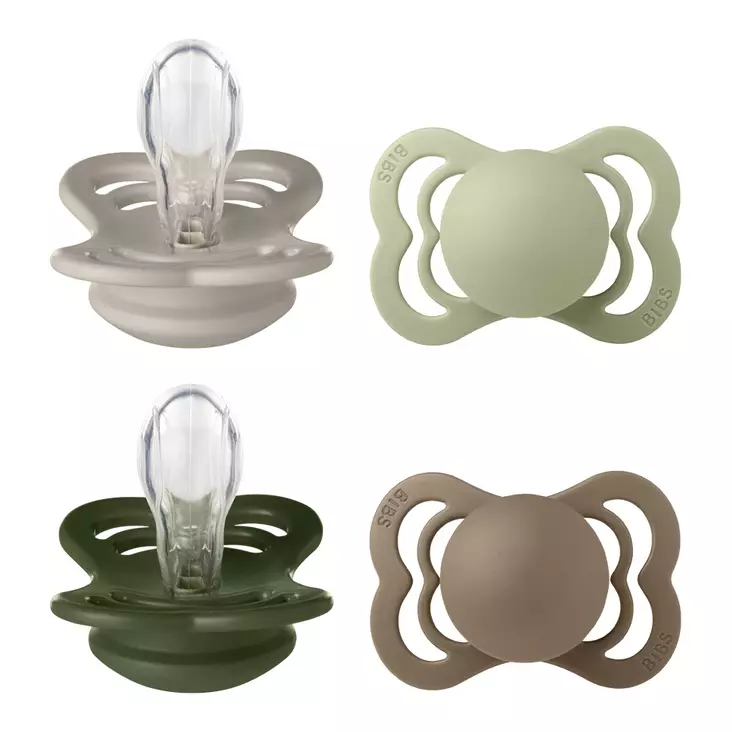 Bibs Supreme 4-pack silicone 0-6kk Sand/Sage/Hunter Green/Dark Oak - Nappar och napphållare - 160437 - 1