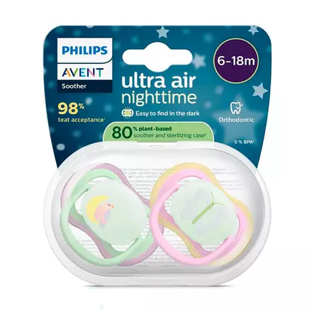 Avent Ultra Air Night yötutti 6-18kk Lila/Pinkki 2 kpl, pakkaus. - Nappar och napphållare - 03737629 - 2