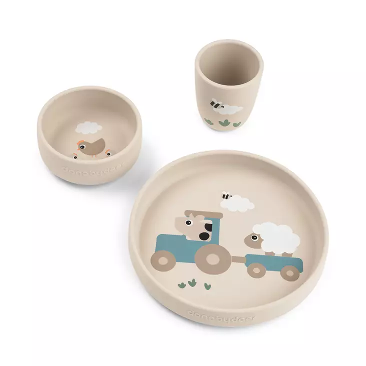 Ruokailusetti silikonia Done By Deer Stick & Stay, Tiny Farm Sand - Bestickset - 1569869 - 1