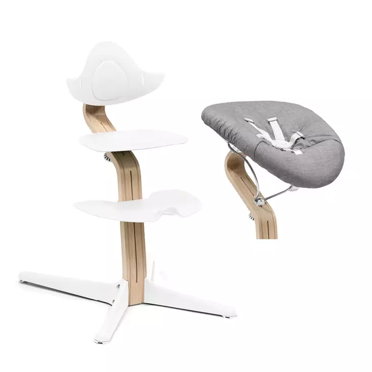 Stokke Nomi Chair tuoli & Newborn set Natural/White ja White/Grey Sand. - Stokke Nomi matstolar för barn - 626501NBS - 1